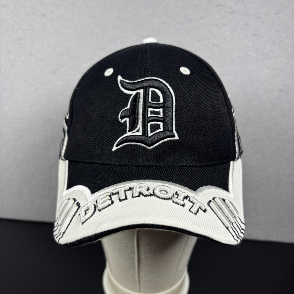 Detroit Tigers City Hunter Black White Baseball Cap Adult Sz OSFM Y2K Hook/Loop